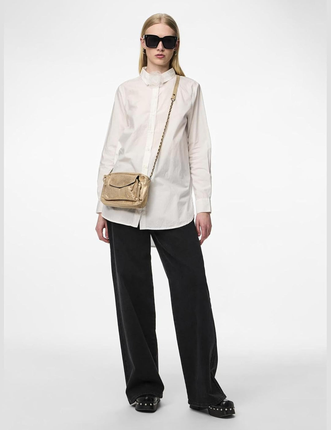 PIECES Damen Pcnaina Leather Cross Over Noos Umhängetasche Gold Colour/Aop:snow, Gold Colour/Aop:sno