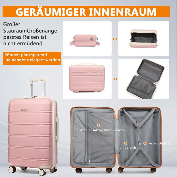 Joyway Kofferset 3 Teilig Hartschale mit 4 Rollen und TSA-Schloss Der Gepäcksets Enthält 1 Kosmetikk