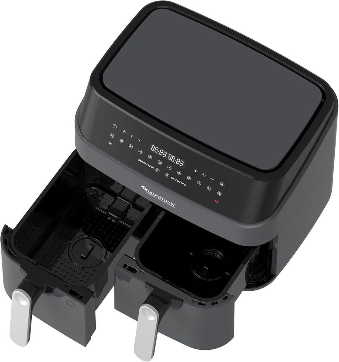 TurboTronic Doppel Heissluftfritteuse XXL, digitale Heissluft-Fritteuse, 9L (2x 4,5L Doppelkammer),