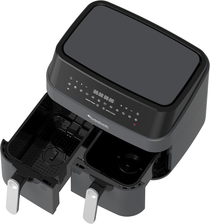 TurboTronic Doppel Heissluftfritteuse XXL, digitale Heissluft-Fritteuse, 9L (2x 4,5L Doppelkammer),
