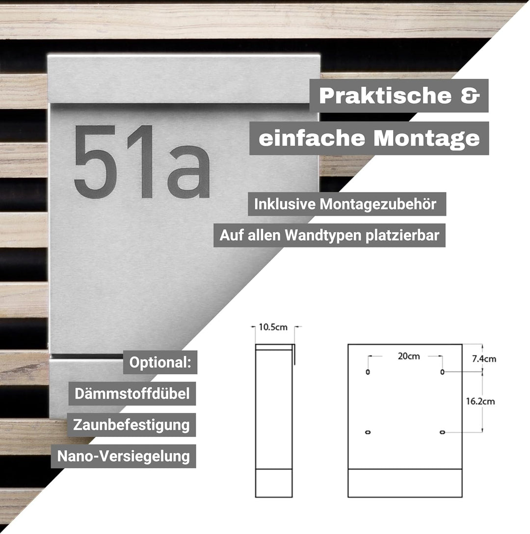 Radius® Designer Briefkasten Edelstahl - Briefkasten mit Zeitungsfach für Zeitungsrolle - Postkasten
