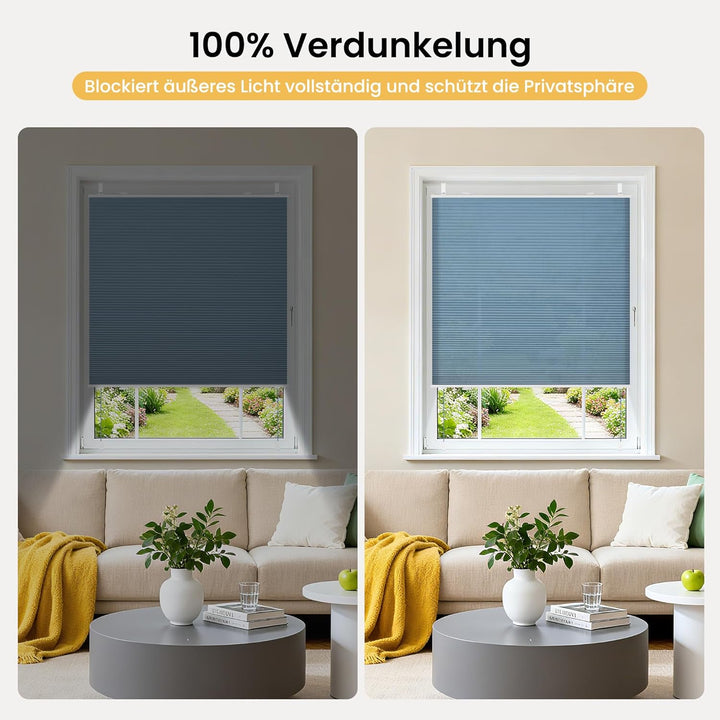 BelleMax Plissee Verdunklung Klemmfix Wabenplissee ohne Bohren Hellblau-Weiss 40x110cm(BxH), Thermo
