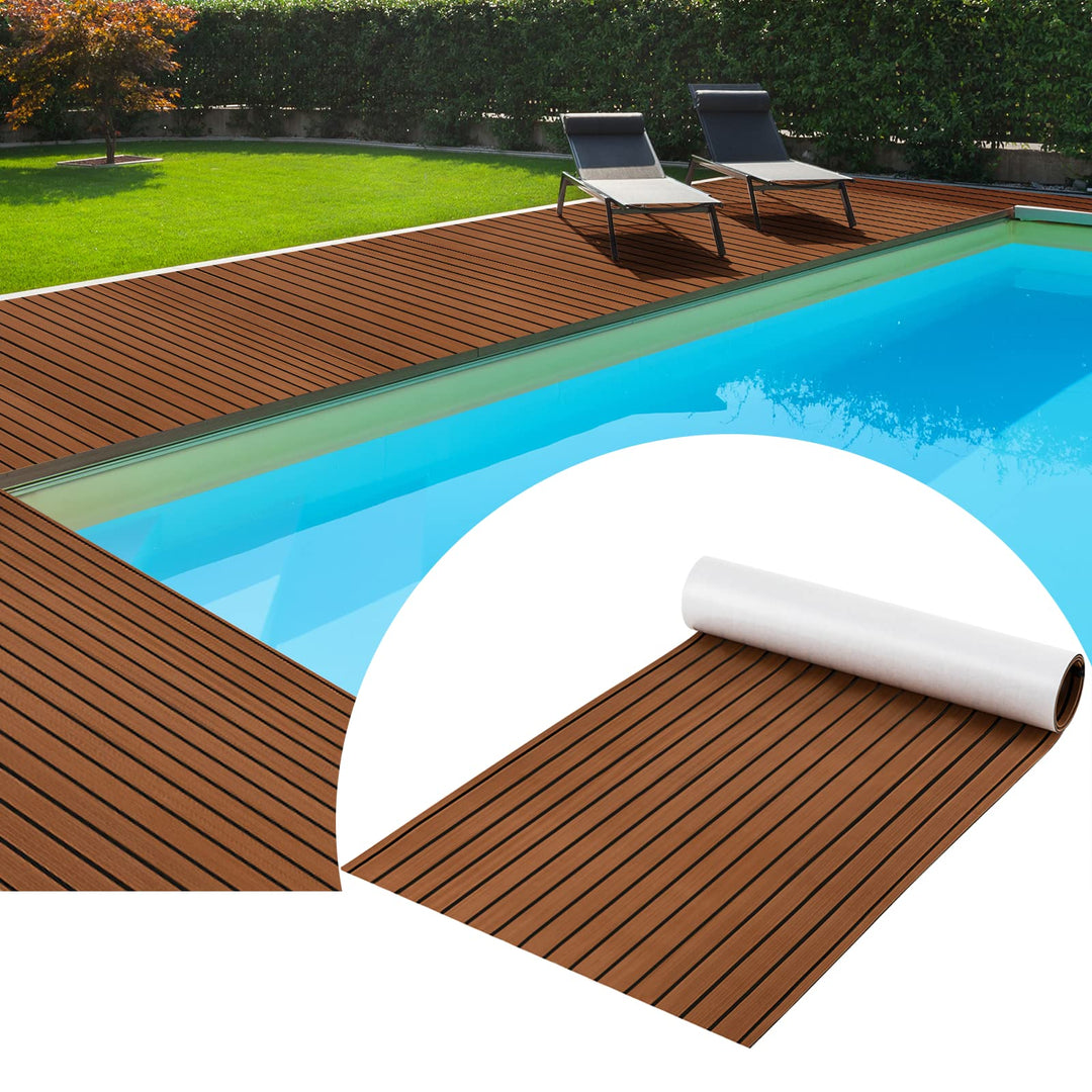 COSTWAY Bodenbelag für Boote Selbstklebend, 240 x 90 cm, Teak Eva Schaum Deckbeschläge, Rutschfester