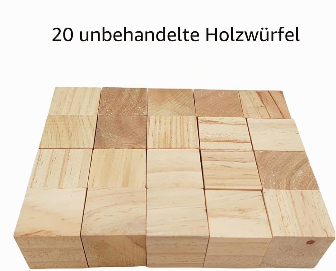 Holzwürfel, 4,5 cm, 20 Stück, unlackierte quadratische Holzblöcke, natürliche Holzblöcke für Handwer