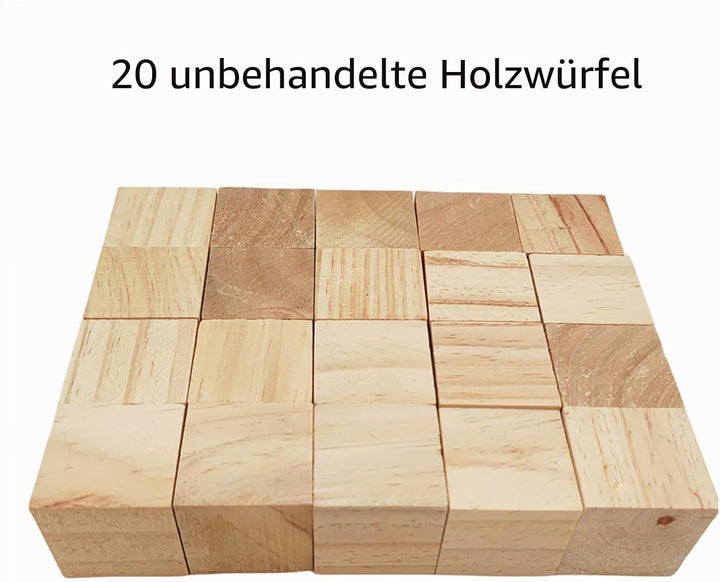 Holzwürfel, 4,5 cm, 20 Stück, unlackierte quadratische Holzblöcke, natürliche Holzblöcke für Handwer