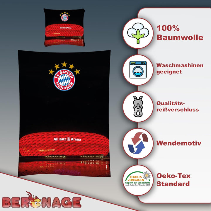FC Bayern München Wende-Bettwäsche - REKORDMEISTER 135 x 200 + 80 x 80 cm 100% Baumwolle Biber/Flane