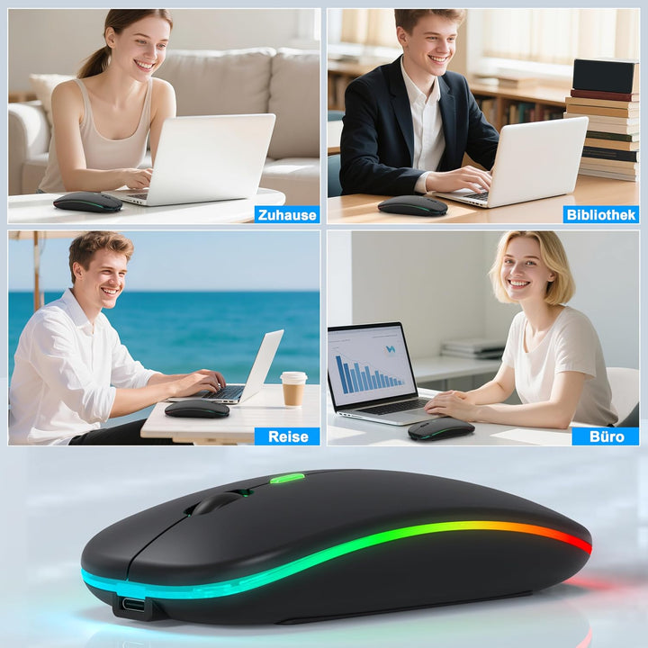 Azmall Kabellose Maus mit Jiggler-Modus – Bluetooth 5.2 & 2.4G Funk, für Laptop, PC, iOS, Android, i