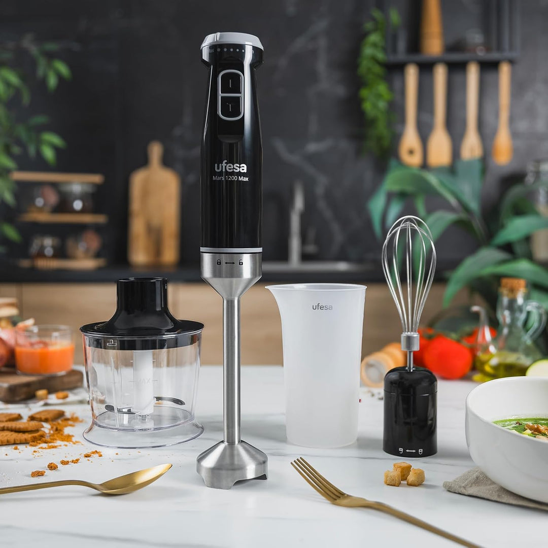 Ufesa Mars Max Stabmixer 1200W, Variable Geschwindigkeitsregelung, Turbo-Funktion, 4 Hochleistungsme