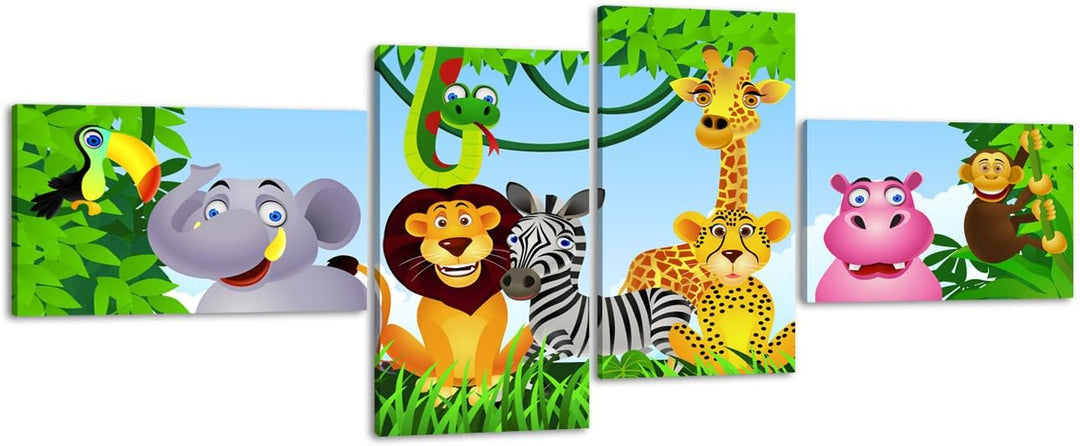 wandmotiv24 Leinwandbild Animal Group LW404 Wandbild, Bild auf Leinwand, 4 Teile, 100x45cm, Kunstdru