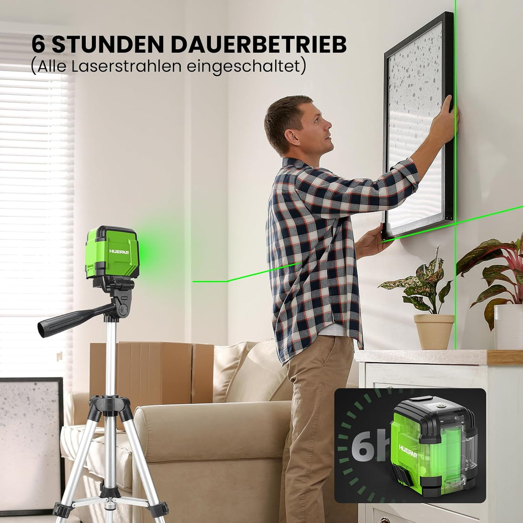 Huepar Kreuzlinienlaser mit 102 cm Stativ, 30 m Laser Wasserwaage Selbstnivellierendend, Linienlaser
