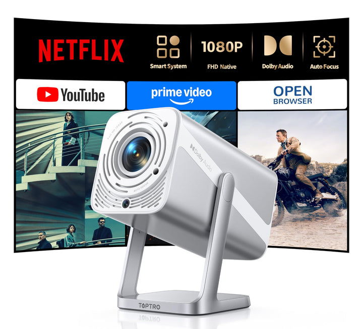 Smart Beamer [Kompatibel mit Netflix &amp; Dolby Audio] Beamer 4K Heimkino 1080P FHD, Tragbarer Projekto