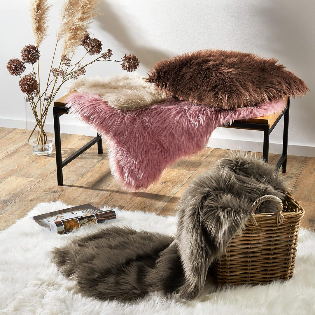 Pure Label Schaffell Lammfell Kunstfell Teppich XXL in rund – Moderne Wohnzimmer Deko - Schlafzimmer