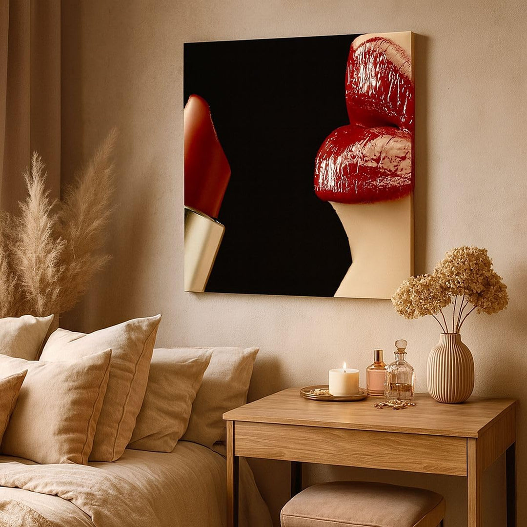 Bilder auf Leinwand 70x70cm Leinwandbild Frau rote Lippen Lippenstift Gesicht Gross Wanddeko Bild Sc