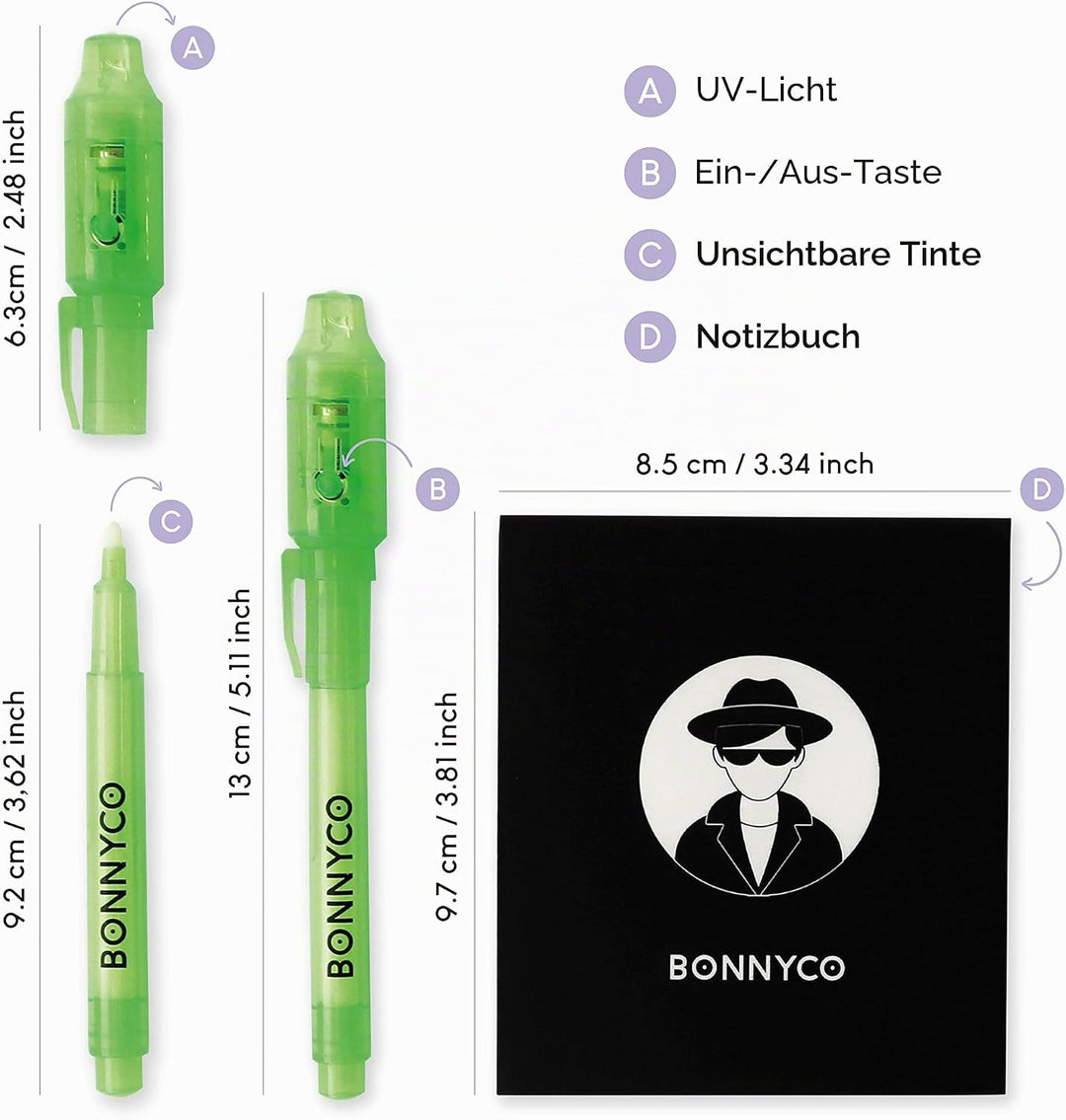 BONNYCO UV Stift und Notizbuch, 32 Stück Mitgebsel Kindergeburtstag Jungen &amp; Mädchen | Kindergeburts
