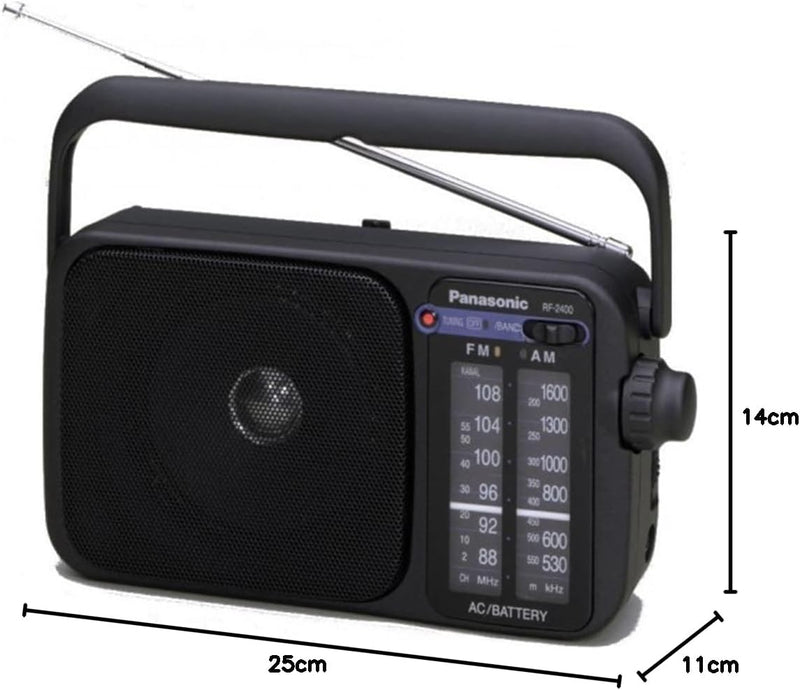 Panasonic RF-2400DEG-K Tragbares Radio mit Griff, Netz- oder Batteriebetrieb schwarz Single, Single