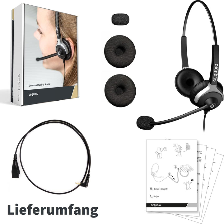 GEQUDIO Headset mit 2,5mm Klinke kompatibel mit Gigaset, Panasonic DECT Schnurlostelefon - Kopfhörer
