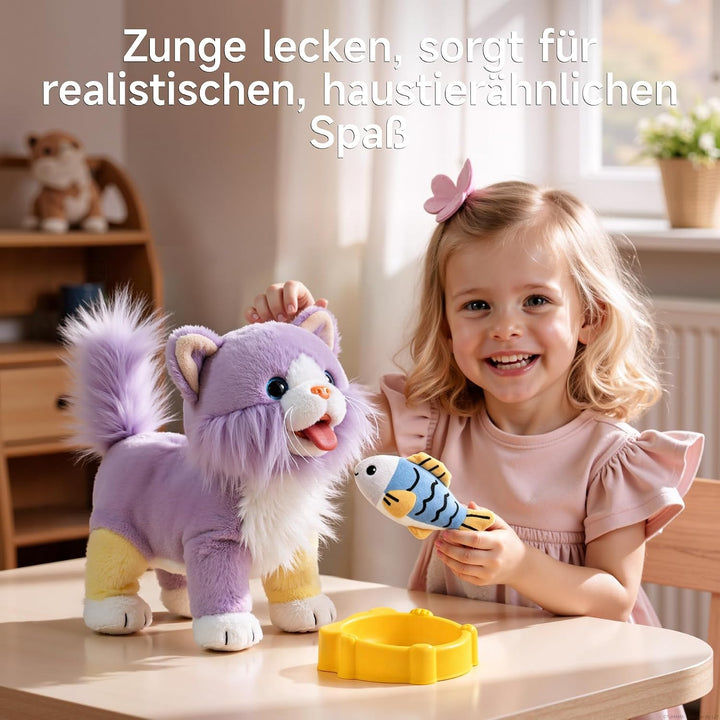 OR OR TU Spielzeug Katze die Läuft und Miaut für Kinder, Elektronische Plüschkatze mit Fernbedienung