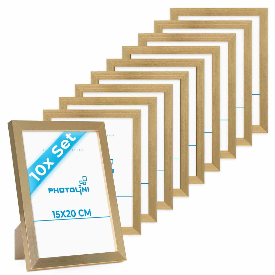 PHOTOLINI Bilderrahmen 15x20 Holz MDF Gold, 10er Set Bilderrahmen 20x15, Picture Frame mit Acrylglas