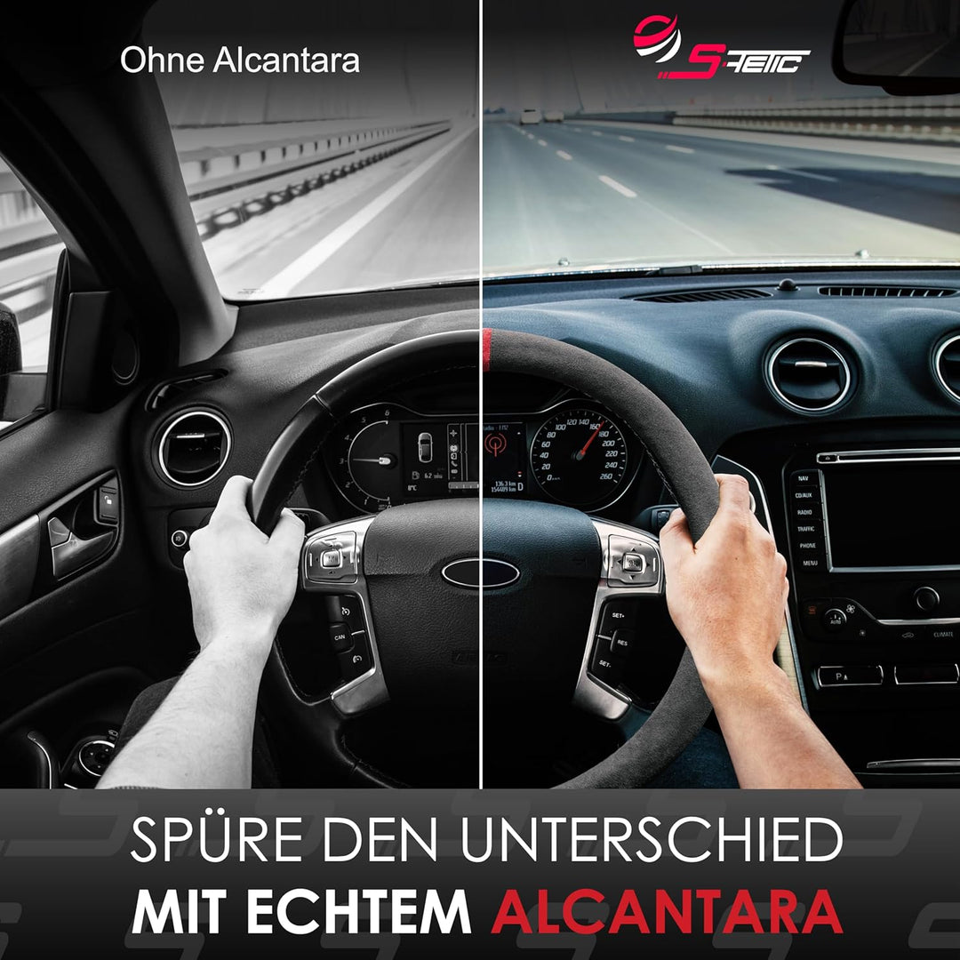 S-TETIC® Premium Lenkradbezug Alcantara® | Echtes Alcantara | ROTE 12-Uhr Markierung | Universal Grö