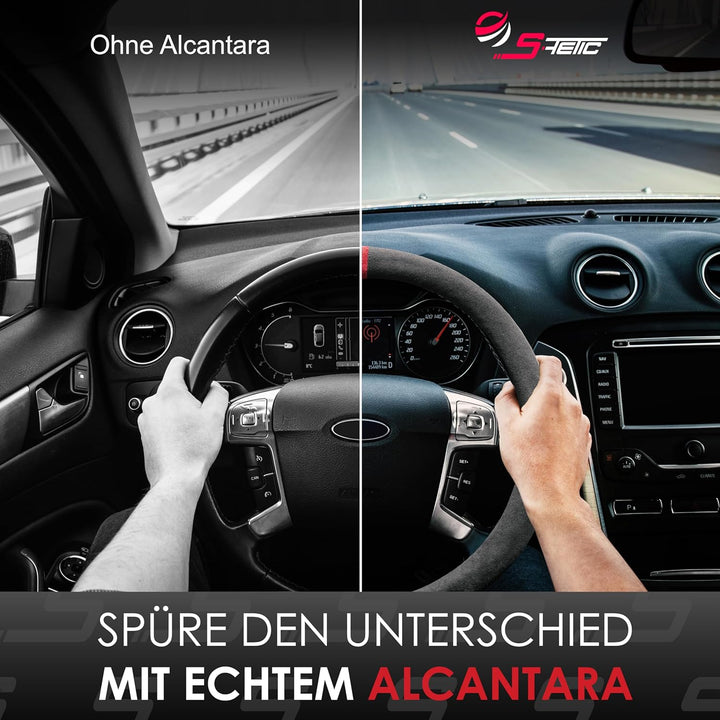 S-TETIC® Premium Lenkradbezug Alcantara® | Echtes Alcantara | ROTE 12-Uhr Markierung | Universal Grö