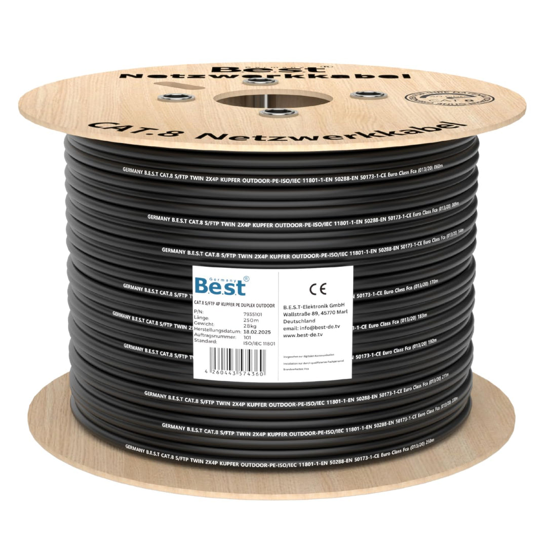 CAT 8 250m Duplex Erdkabel Netzwerkkabel Reines Kupfer Verlegekabel S/FTP | 100 % reines Kupfer, Dup