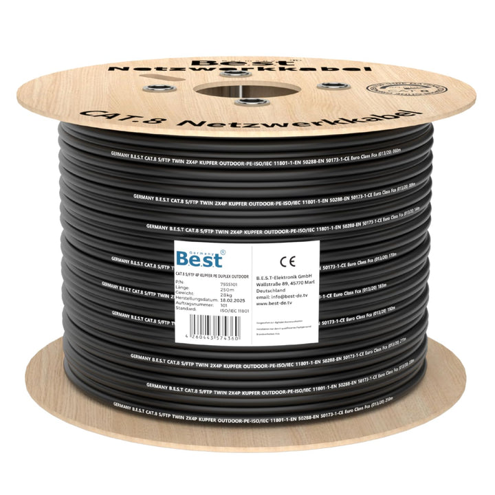 CAT 8 250m Duplex Erdkabel Netzwerkkabel Reines Kupfer Verlegekabel S/FTP | 100 % reines Kupfer, Dup
