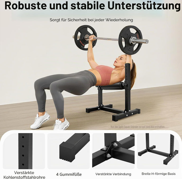 Bulgarischer Split Squat Stand, Single Leg Squat Roller Stand mit 9 Verstellbaren Rollenhöhen Lower
