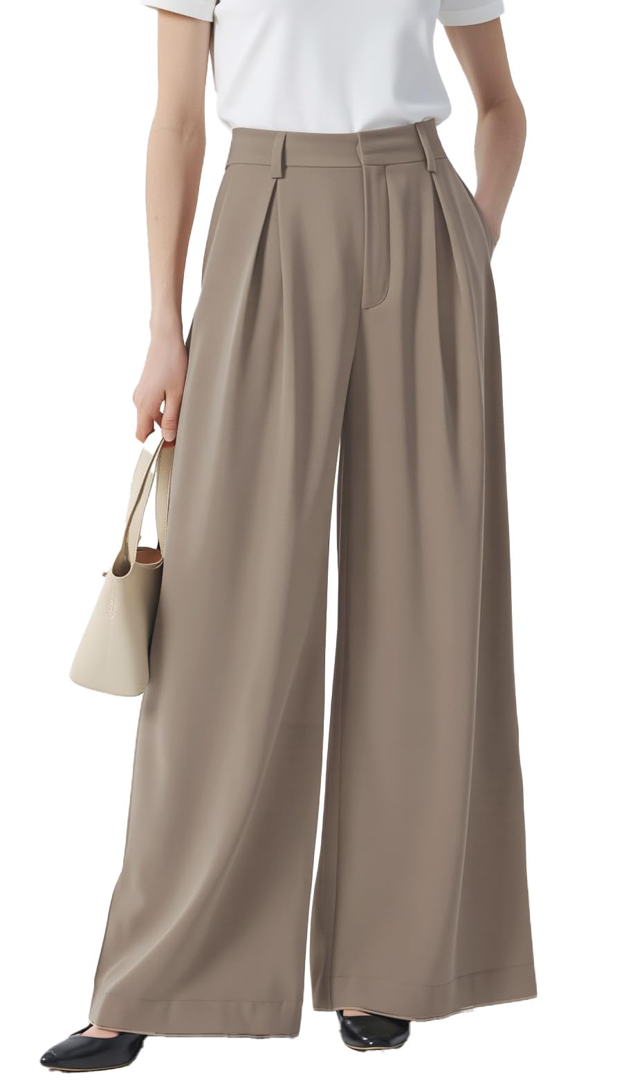 Tronjori Damen Hose Weites Bein Frauen Lange Hose mit Taschen Einfarbig Lose elastische Hohe Taille