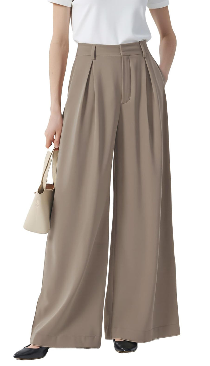 Tronjori Damen Hose Weites Bein Frauen Lange Hose mit Taschen Einfarbig Lose elastische Hohe Taille