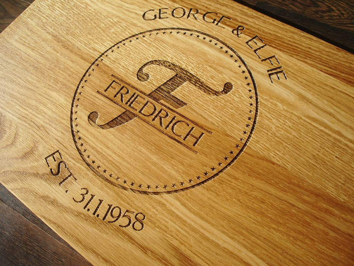 Personalisiertes Schneidebrett mit Monogramm | Geburtstagsgeschenke | Holzbrett mit Gravur | Persona