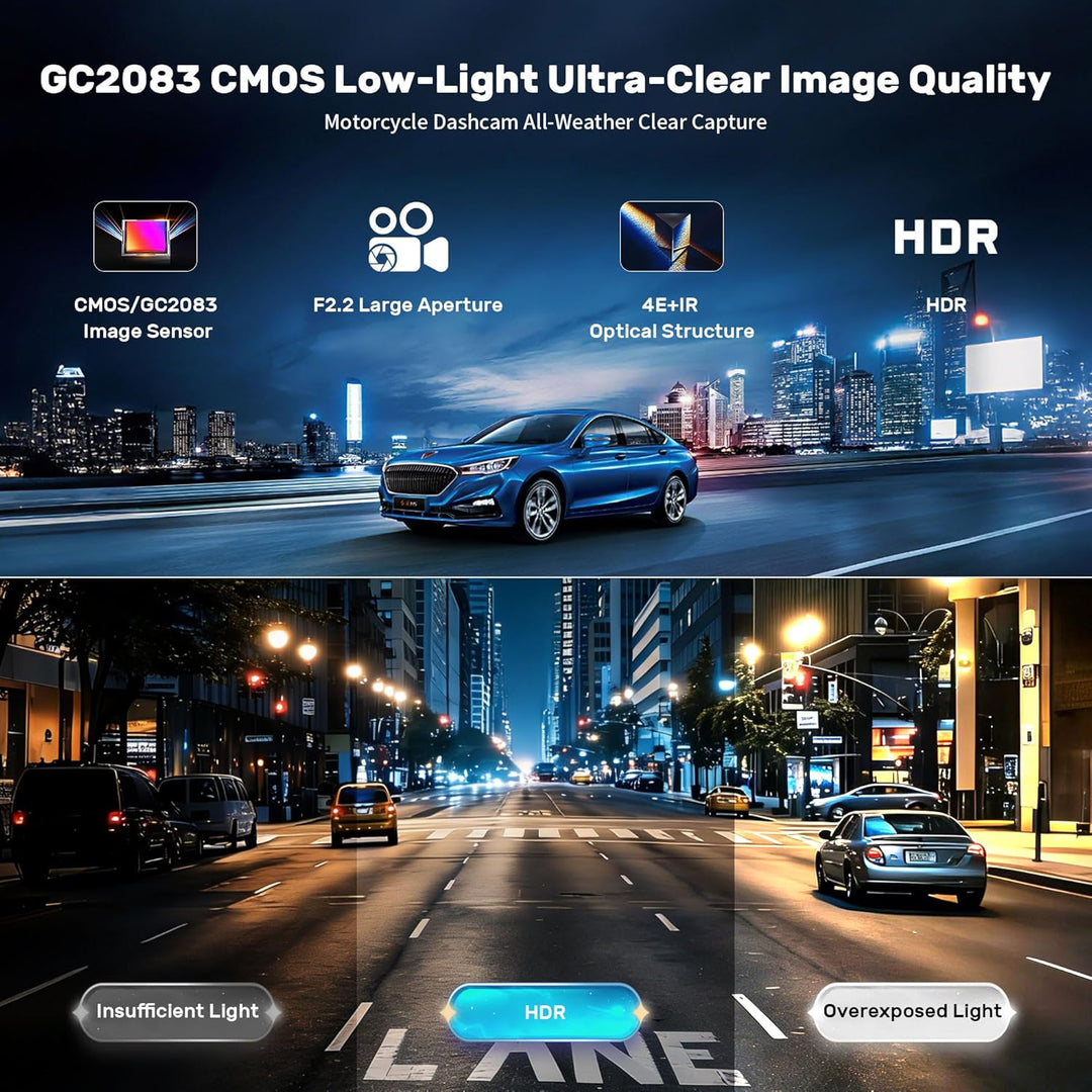 Dashcam Motorrad 4K+1080P,WiFi Dashcam Auto vorne hinten mit GPS,HDR,6 Stunden grosser Akku Action C