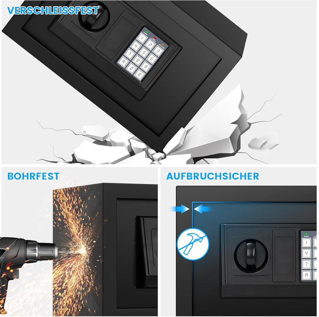 Klein Tresor für Zuhause, 15L Digitaler Möbeltresor Klein mit Feuerfester Wasserdicht Geldtasche, He