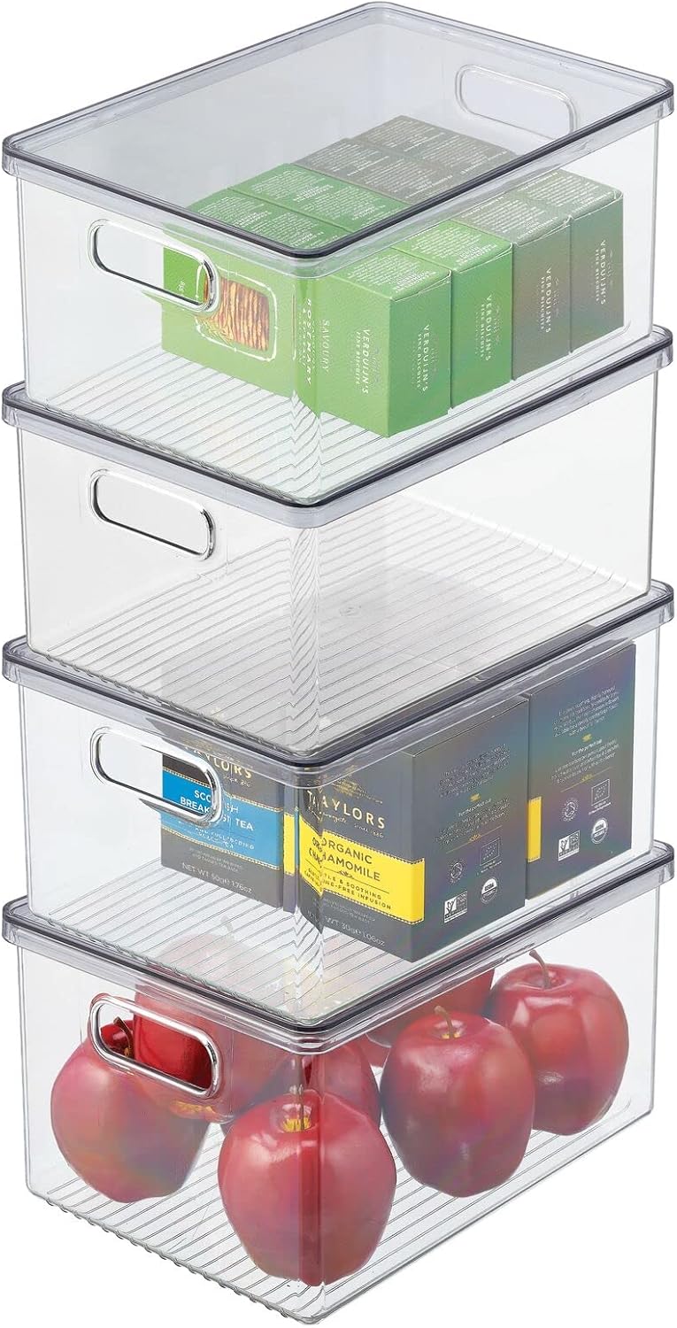 mDesign 4er-Set Kühlschrankbox – Kühlschrank Vorratsdose mit Griffen und abnehmbarem Deckel – lebens
