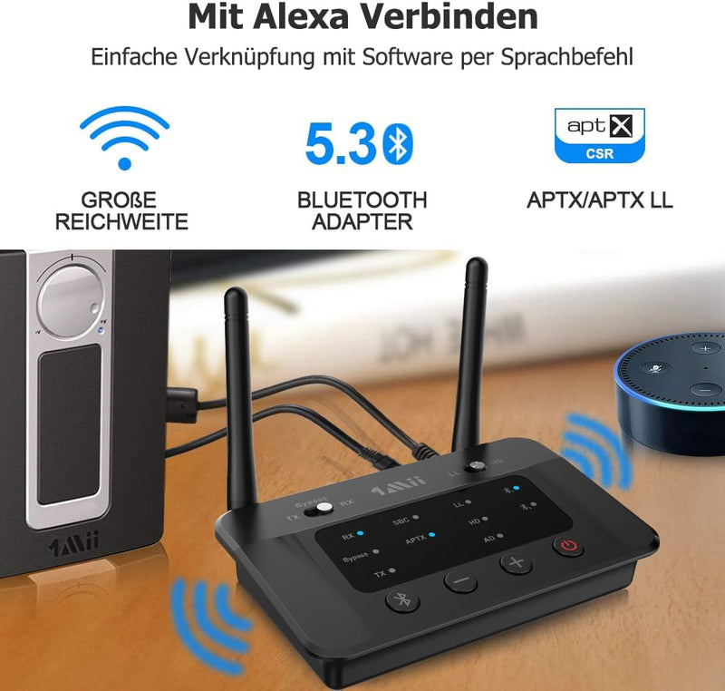 1Mii B03 Bluetooth 5.0 Transmitter Sender Empfänger für TV, aptX HD Low Latency Drahtloser Audioadap