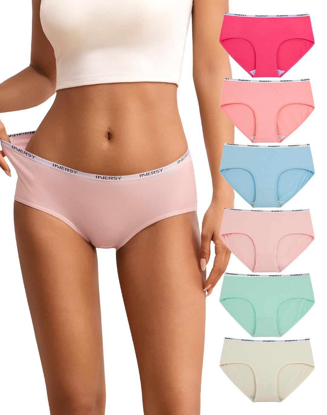 INNERSY Unterhosen Damen Baumwolle Slips Mehrpack Hipster Bequem Unterwäsche 6er Pack, Brights