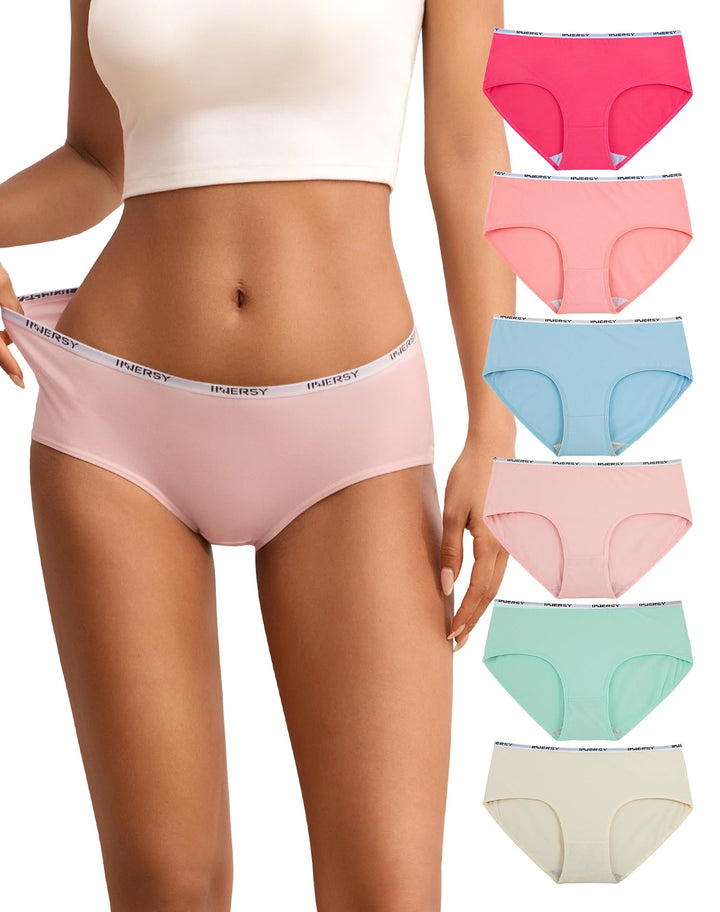 INNERSY Unterhosen Damen Baumwolle Slips Mehrpack Hipster Bequem Unterwäsche 6er Pack, Brights