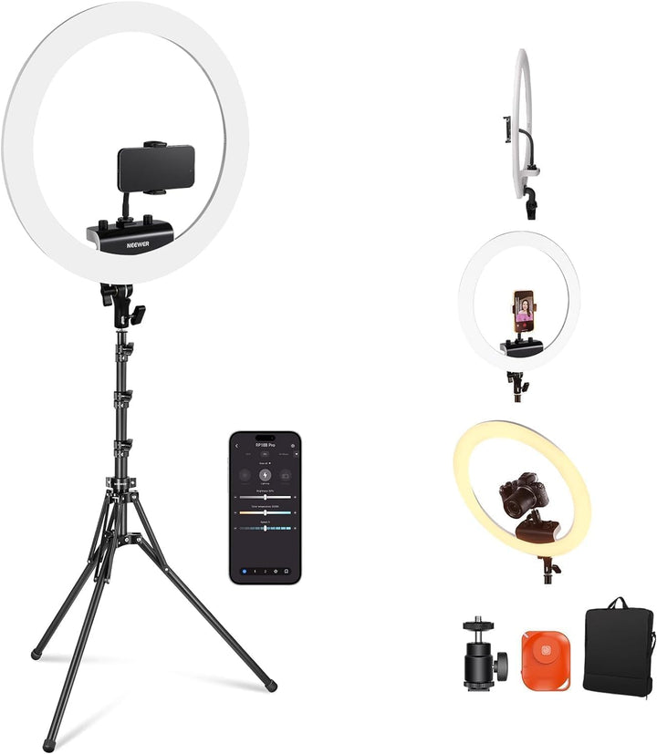 NEEWER Professionelles Ringlicht mit Ständer und Telefonhalter, 18" dünn, 45W 2900K-7000K TLCI98, Fe