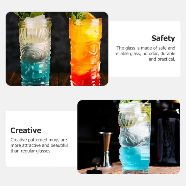 Cabilock Hawaiianische Tiki-Cocktailgläser: 2 Stück Tiki-Becher Glas Exotische Zombie-Cocktails Trop