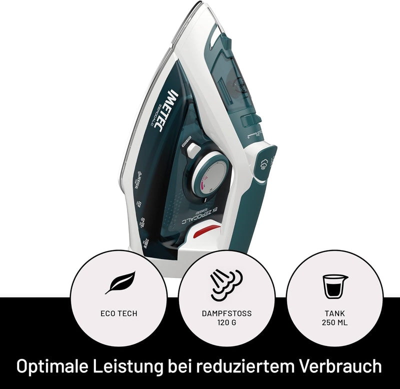 Imetec Dampfbügeleisen ZeroCalc Z1 2500 mit Anticalcare-Technologie, Multi-Loch-Edelstahlplatte mit