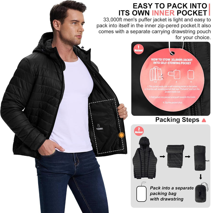 33,000ft Herren Leichte Steppjacke Outdoor Wasserbeständige Übergangsjacke Warme Winterjacke für Män