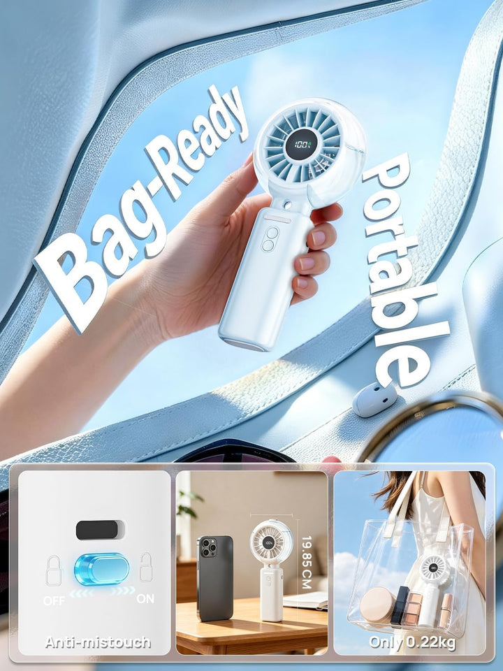 Handventilator Akku Aufladbar mit Wasserkühlung - 100 Stufen Tragbarer Mini Ventilator, 6000mAh Akku