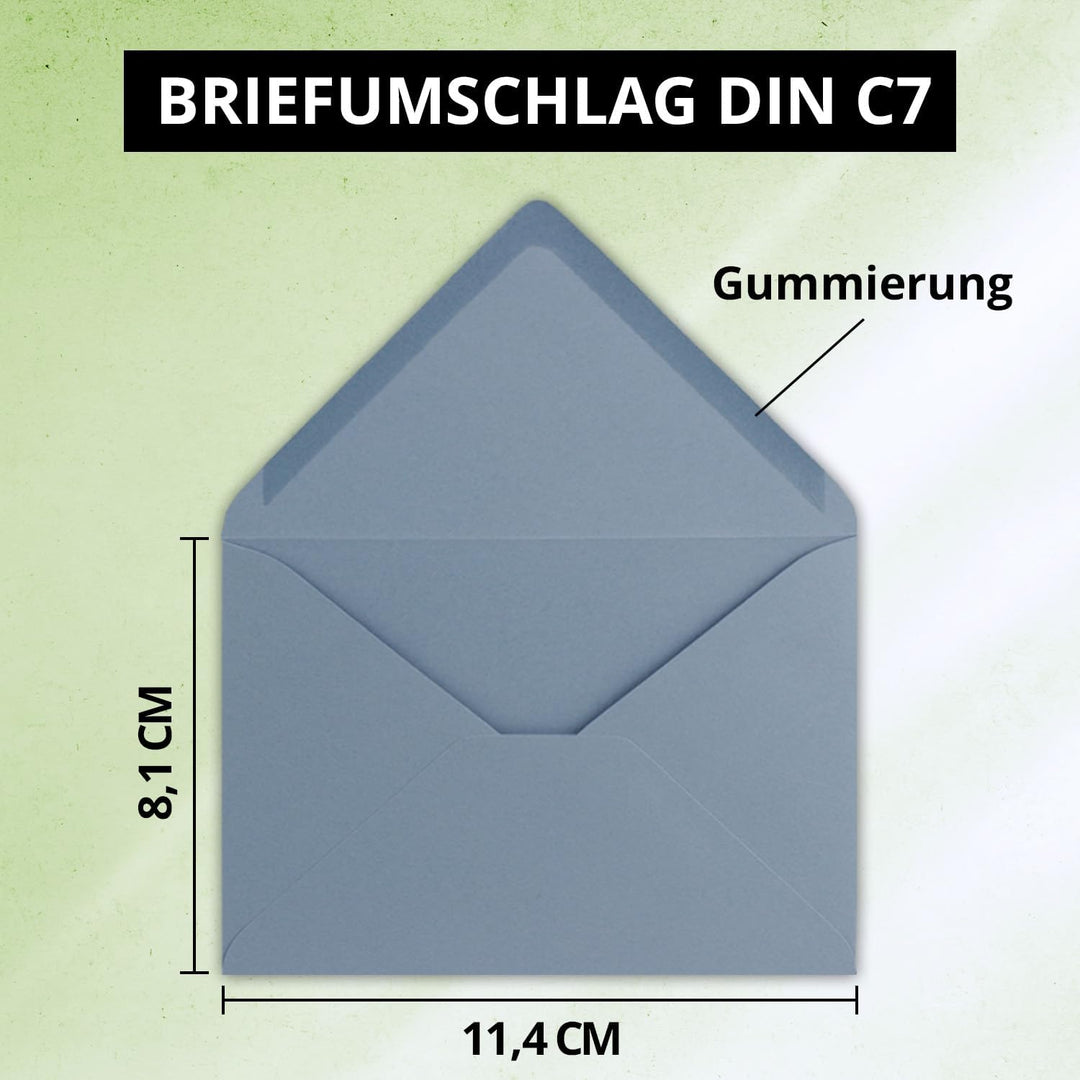 FarbenFroh by GUSTAV NEUSER 100x kleine Umschläge in Graublau DIN C7 8,1 x 11,4 cm mit Spitzklappe u