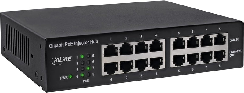 InLine 32308H PoE+ Gigabit Netzwerk Injektor Hub 8 Port (8x PoE+), 1GBit/s, 19" (Winkel enthalten),