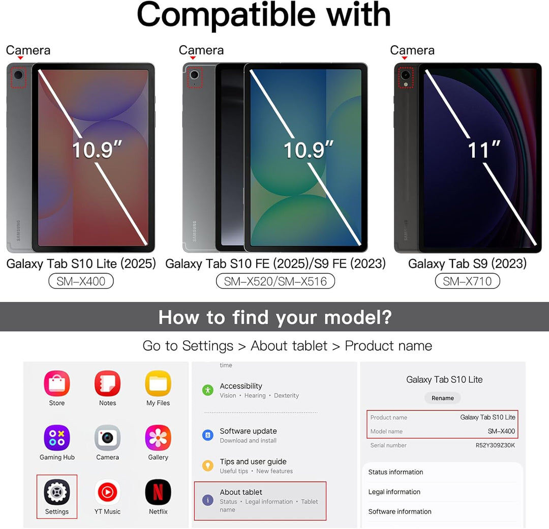 JETech Drehbare Hülle für Samsung Galaxy Tab S9 FE 10,9 Zoll / S9 11 Zoll 2023 mit S Pen Halter, 360