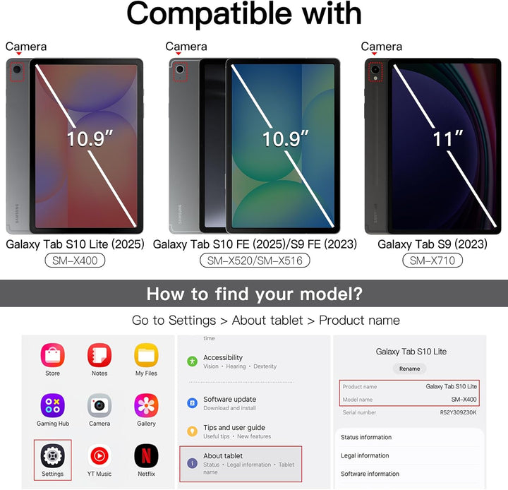 JETech Drehbare Hülle für Samsung Galaxy Tab S9 FE 10,9 Zoll / S9 11 Zoll 2023 mit S Pen Halter, 360