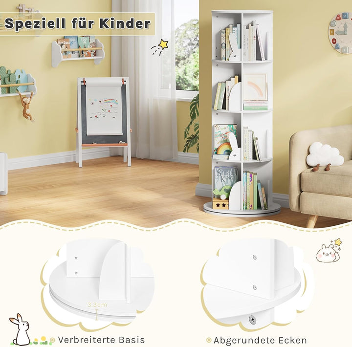 WOLTU Bücherregal Kinder, drehbares Kinderregal mit 4 Ebenen, Bücher Regal Kinderzimmer Wohnzimmer,