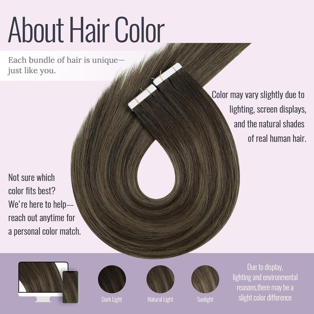 Fshine Echthaar Extensions Tape in Echthaar Balayage Dunkelbraun bis Kastanienbraun 30cm 20 Stücke 3