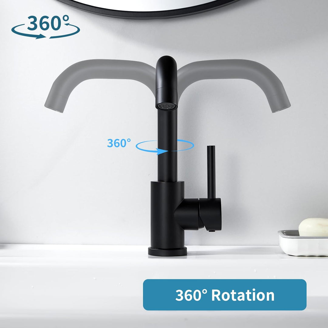 Wasserhahn Bad Schwarz, Edelstahl Waschtischarmatur Schwarz, 360° Drehbar Armatur Waschbecken für Ba