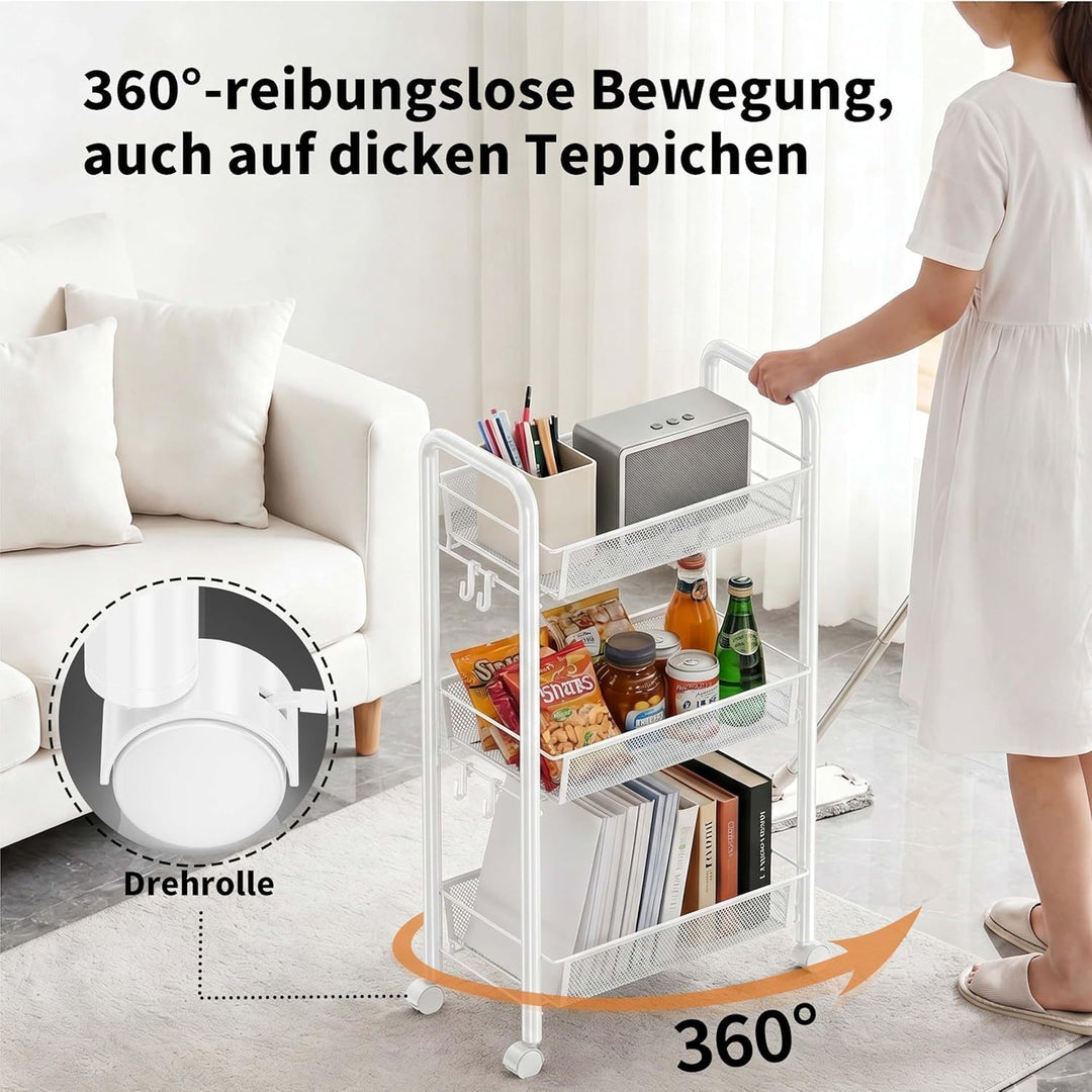 Rollwagen Metall Servierwagen,Küchenwagen,Küche,360° drehbare Räder,Aufbewahrungswagen mit 3/4/5 Ebe