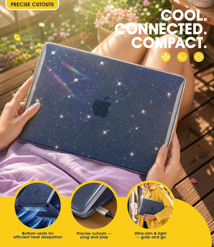NEWZEROL Hülle + 3 Stück Schutzfolie Kompatibel für MacBook Neo, Glitzer Hülle + Gehärtetes Glas + T